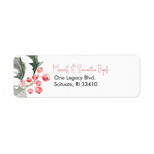 Christmas Return Address Label Holly & Berries