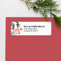 Christmas Return Address Label Holly & Berries