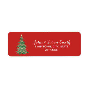 christmas return address labels red green tree