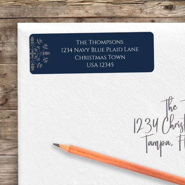 Christmas Return Address Navy Blue (Simple Navy Blue return address label with silver snowflake design)