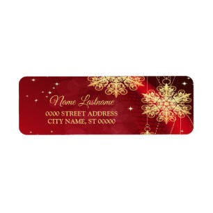 Christmas Return Address Red Golden Holiday Party
