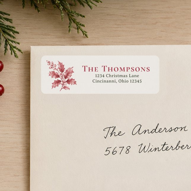 Christmas Return Address Red Greenery (Festive return address labels featuring red holly berries and seasonal Christmas greenery.)
