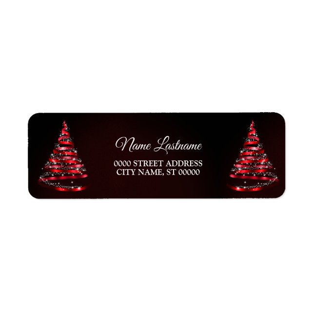 Christmas Return Address Shiny Red Ribbon Tree (Front)