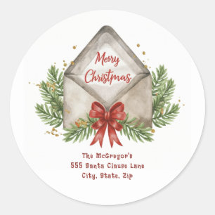 Christmas Return Address Vintage Classic Round Sticker