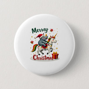 Christmas Rhino Merry Christmas Unicorn Rhino T-Sh 6 Cm Round Badge