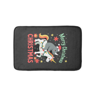 Christmas Rhino Merry Christmas Unicorn Rhino T-Sh Bath Mat