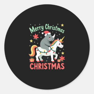 Christmas Rhino Merry Christmas Unicorn Rhino T-Sh Classic Round Sticker