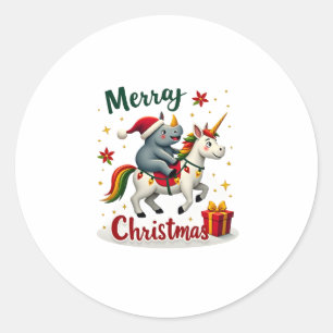 Christmas Rhino Merry Christmas Unicorn Rhino T-Sh Classic Round Sticker