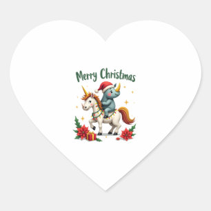 Christmas Rhino Merry Christmas Unicorn Rhino T-Sh Heart Sticker