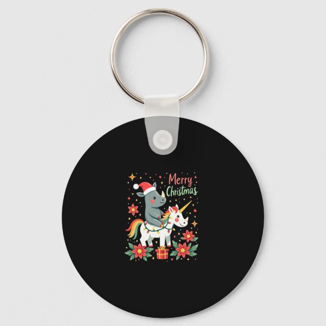 Christmas Rhino Merry Christmas Unicorn Rhino T-Sh Key Ring (Front)