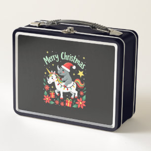 Christmas Rhino Merry Christmas Unicorn Rhino T-Sh Metal Lunch Box