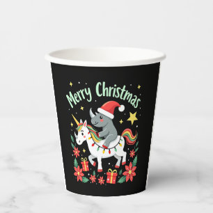 Christmas Rhino Merry Christmas Unicorn Rhino T-Sh Paper Cups