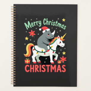 Christmas Rhino Merry Christmas Unicorn Rhino T-Sh Planner