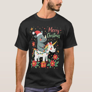 Christmas Rhino Merry Christmas Unicorn Rhino T-Sh T-Shirt