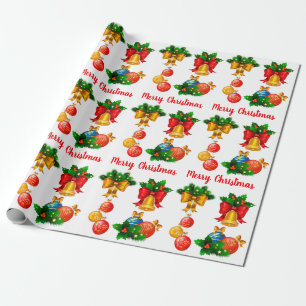 Christmas Ribbon Bell & Balls Wrapping Paper