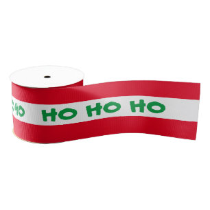 Christmas Ribbon & Ho Ho Ho Stripe Red/Green text Grosgrain Ribbon