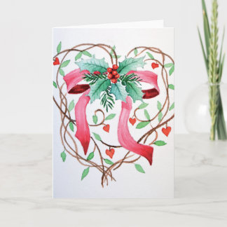 Christmas ribbon in a heart holiday card