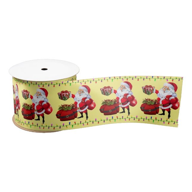 Christmas Ribbon, Merry Christmas Santa Satin Ribbon (Spool)
