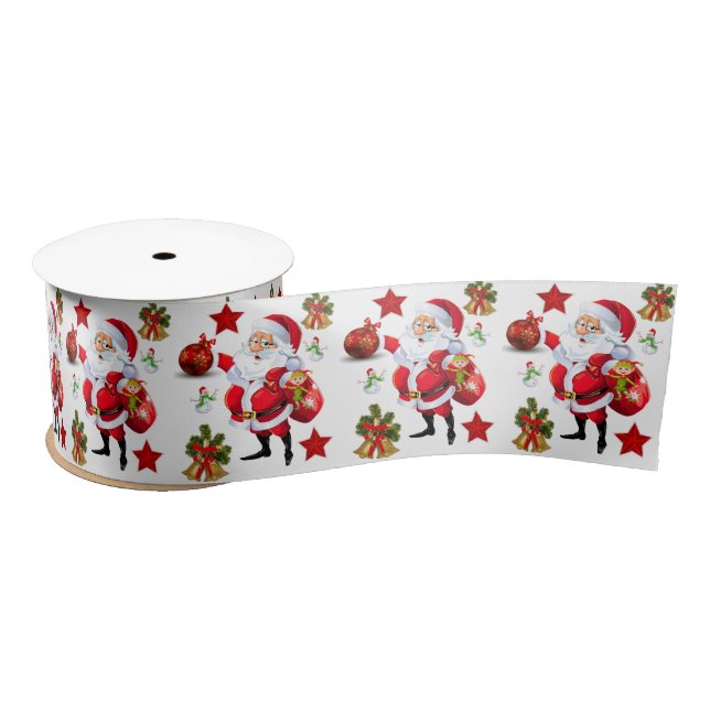 Christmas Ribbon, Merry Christmas Santa Satin Ribbon (Spool)