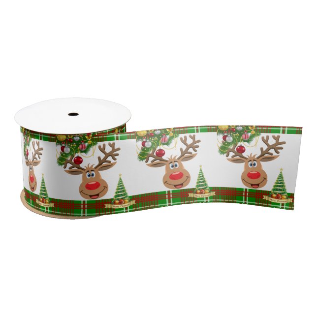 Christmas Ribbon, Reindeer Satin Ribbon (Spool)