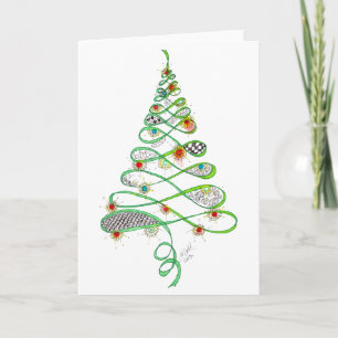 Christmas Ribbon Tree Drawing - Whimsical Holiday Card