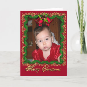 Christmas ribbons frame greeting card for photo