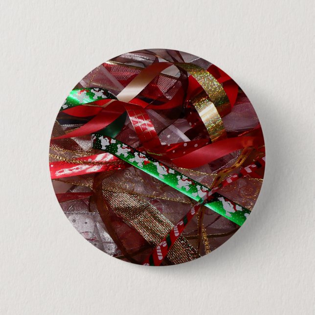 Christmas Ribbons Red Green and Gold Holiday 6 Cm Round Badge (Front)
