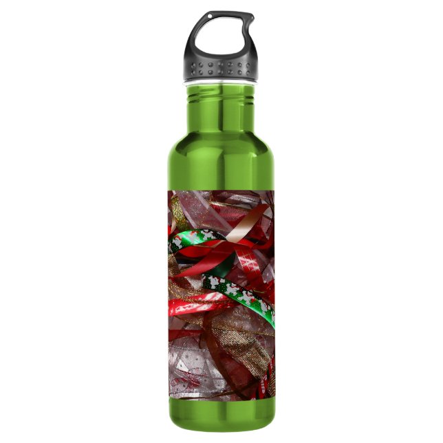 Christmas Ribbons Red Green and Gold Holiday 710 Ml Water Bottle (Front)
