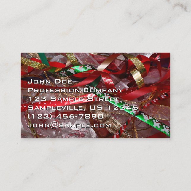 Christmas Ribbons Red Green and Gold Holiday Business Card (Front)