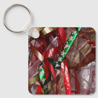 Christmas Ribbons Red Green and Gold Holiday Key Ring