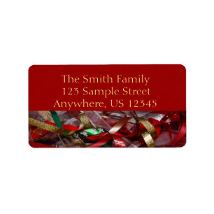 Christmas Ribbons Red Green and Gold Holiday Label