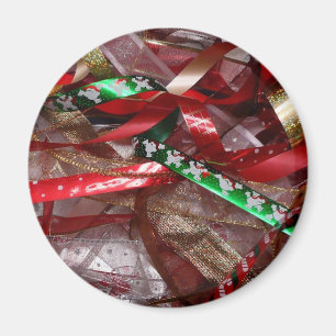 Christmas Ribbons Red Green and Gold Holiday Magnet