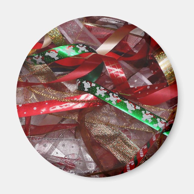 Christmas Ribbons Red Green and Gold Holiday Magnet (Front)