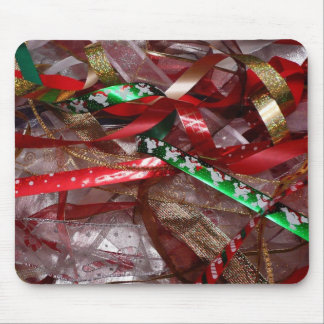 Christmas Ribbons Red Green and Gold Holiday Mouse Pad