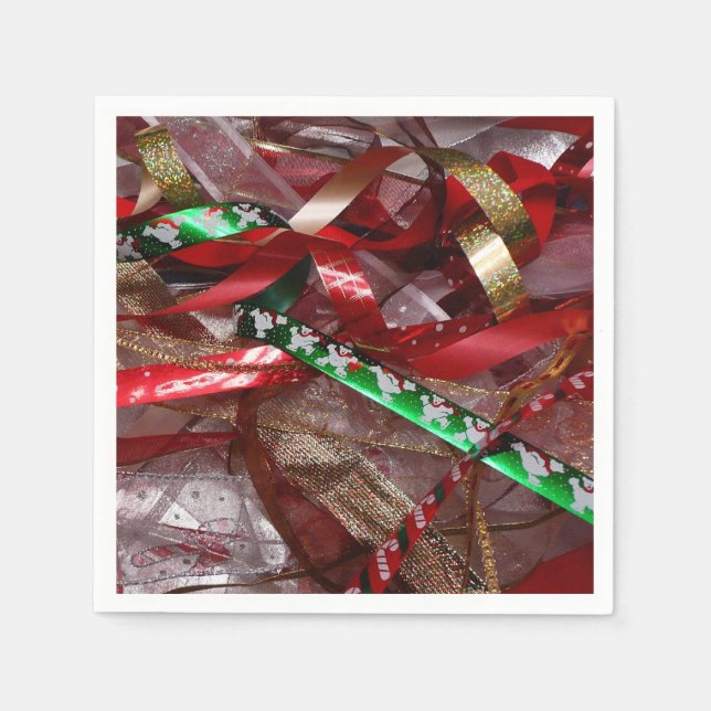 Christmas Ribbons Red Green and Gold Holiday Napkin (Front)
