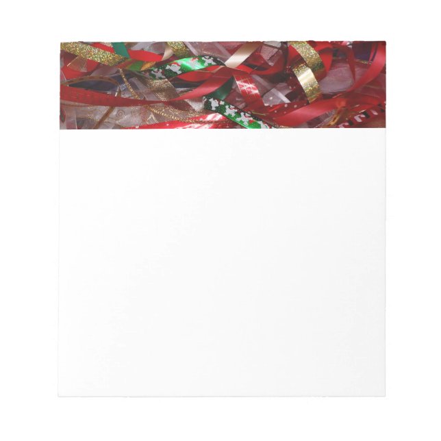 Christmas Ribbons Red Green and Gold Holiday Notepad (Front)