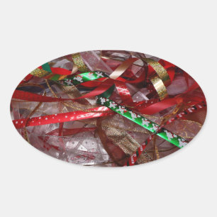 Christmas Ribbons Red Green and Gold Holiday Oval Sticker