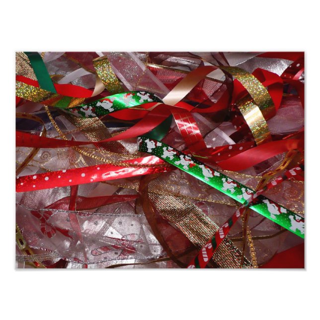 Christmas Ribbons Red Green and Gold Holiday Photo Print (Front)
