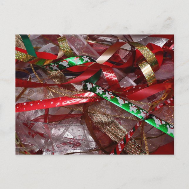 Christmas Ribbons Red Green and Gold Holiday Postcard (Front)