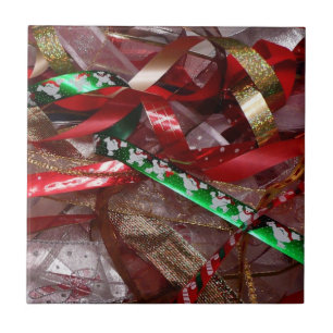 Christmas Ribbons Red Green and Gold Holiday Tile
