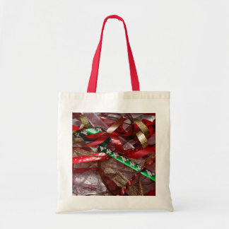 Christmas Ribbons Red Green and Gold Holiday Tote Bag