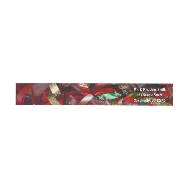 Christmas Ribbons Red Green and Gold Holiday Wrap Around Label (Individual)
