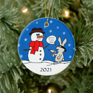 Christmas Robber Bunny Ceramic Tree Decoration