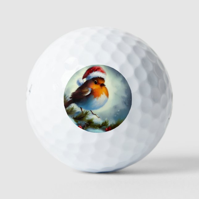 Christmas Robin (3) Golf Balls (Front)
