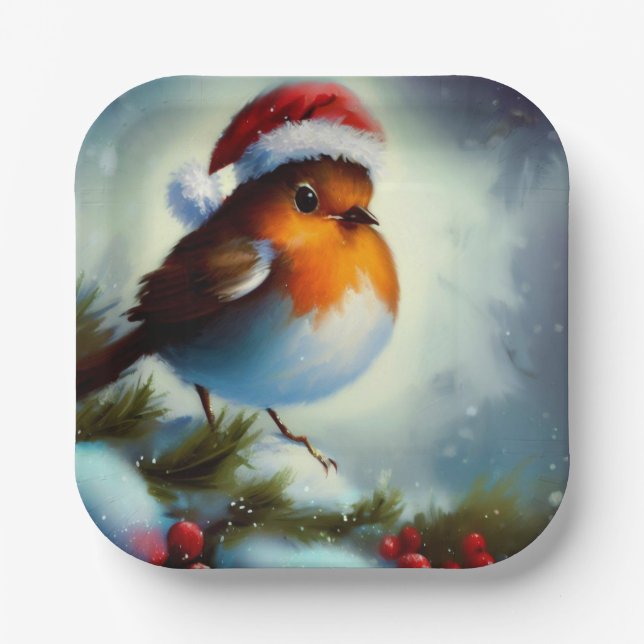 Christmas Robin 3 Paper Plate (Front)