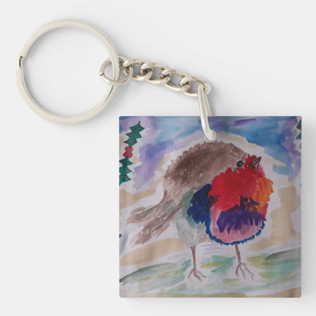 Christmas Robin Acrylic Key Ring (Front)