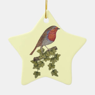 Christmas robin and holly original art Ornament