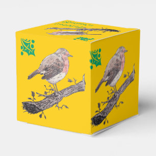 Christmas robin and ivy leaves illustration favour box