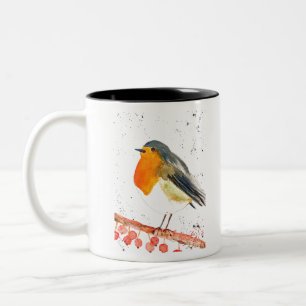 Christmas robin Bird Winter Snow Xmas Festive Two-Tone Coffee Mug
