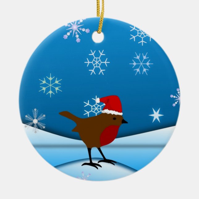 Christmas Robin Ceramic Tree Decoration (Front)